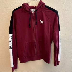 Pink Victoria's Secret Maroon Zip Up Hoodie sz L